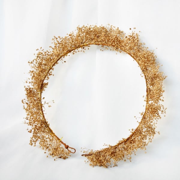 gold dried flower crown 