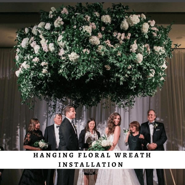 Hanging floral wreath installation
