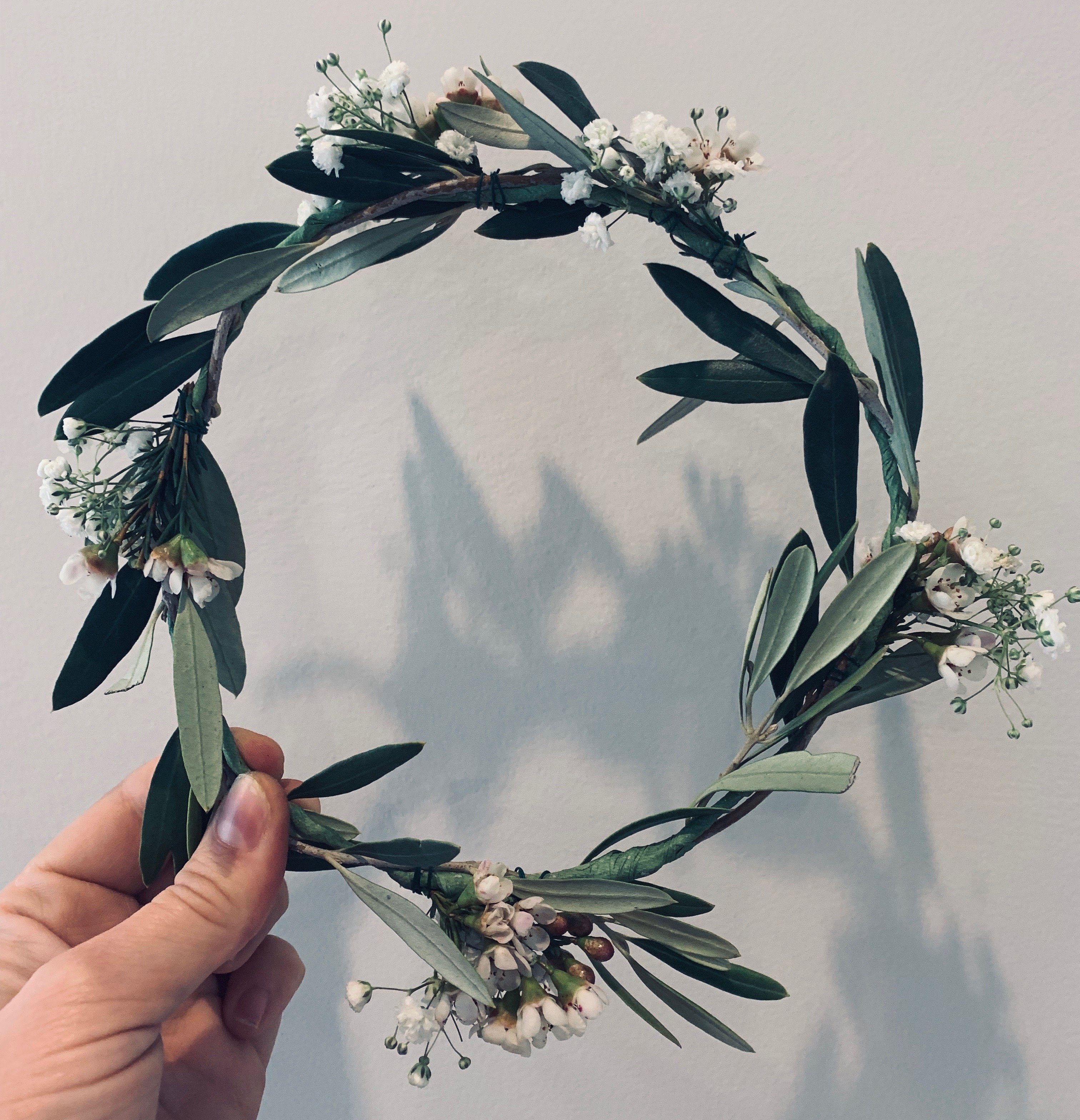 greenery flower crown with wax flower 