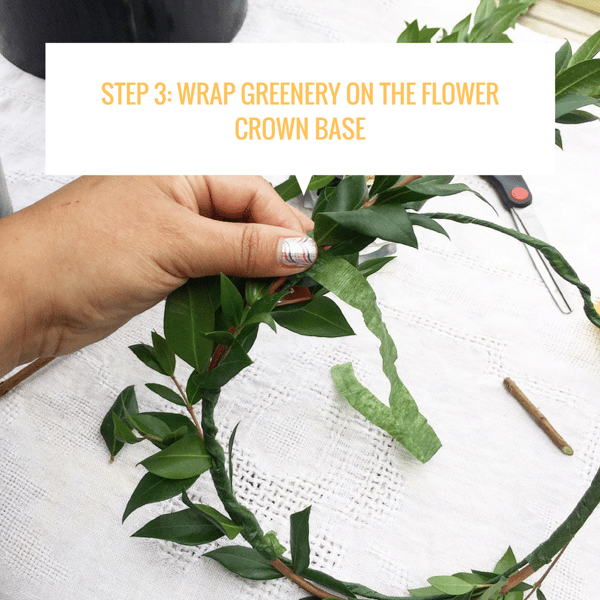 Step 3_ Wrap Greenery on the flower crown base