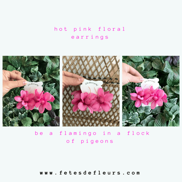 hot pink floral earrings