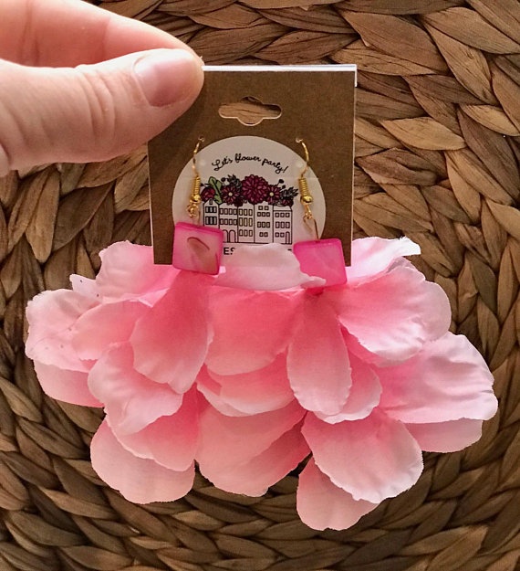 pink flower petal earrings