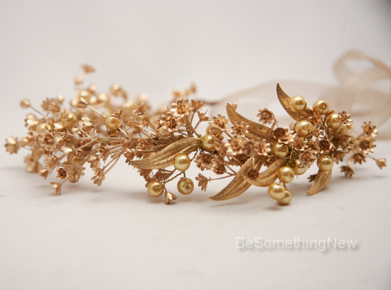 gold babys breath flower crown 