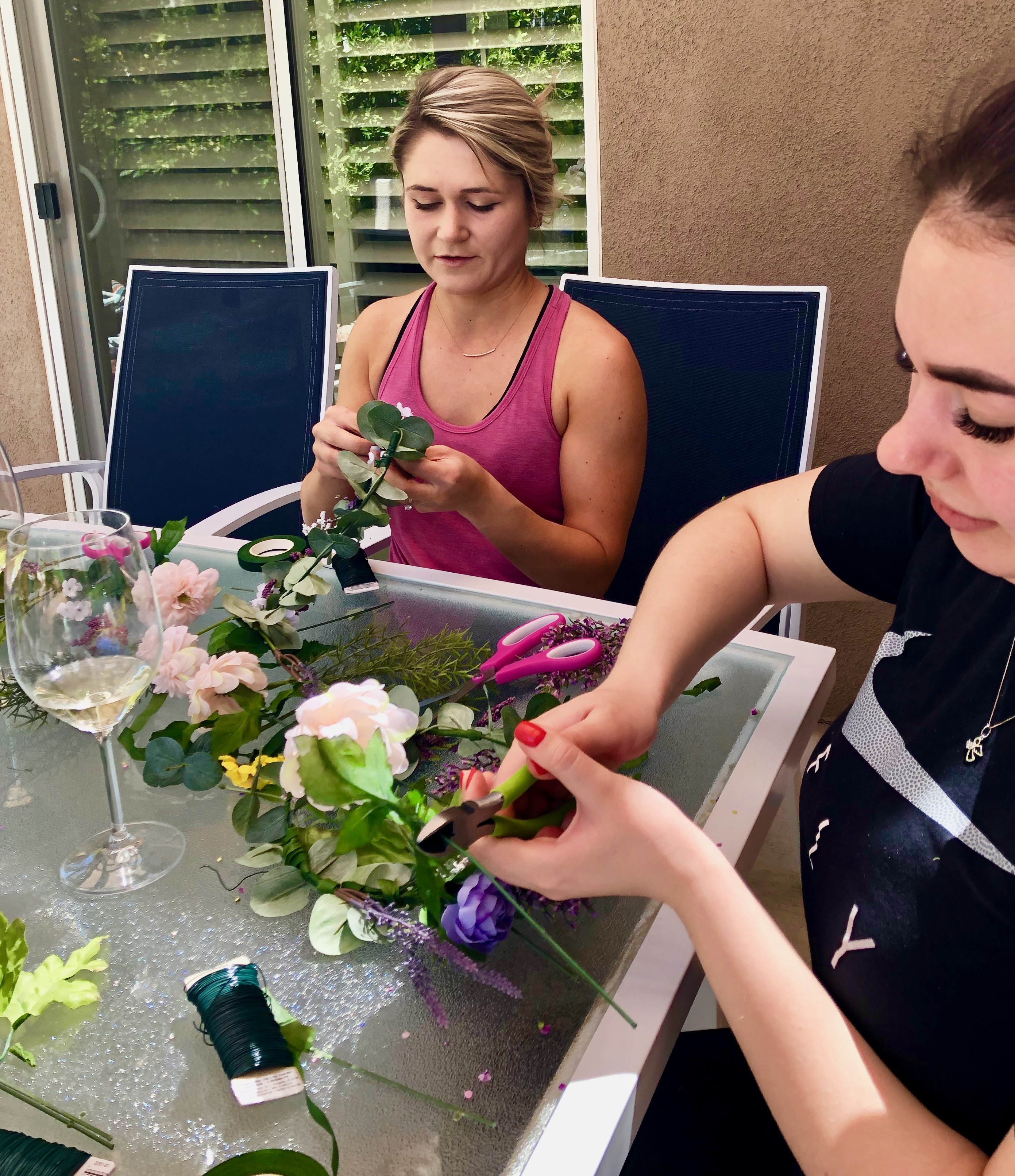 flower crown workshop for a palm springs bachelorette party