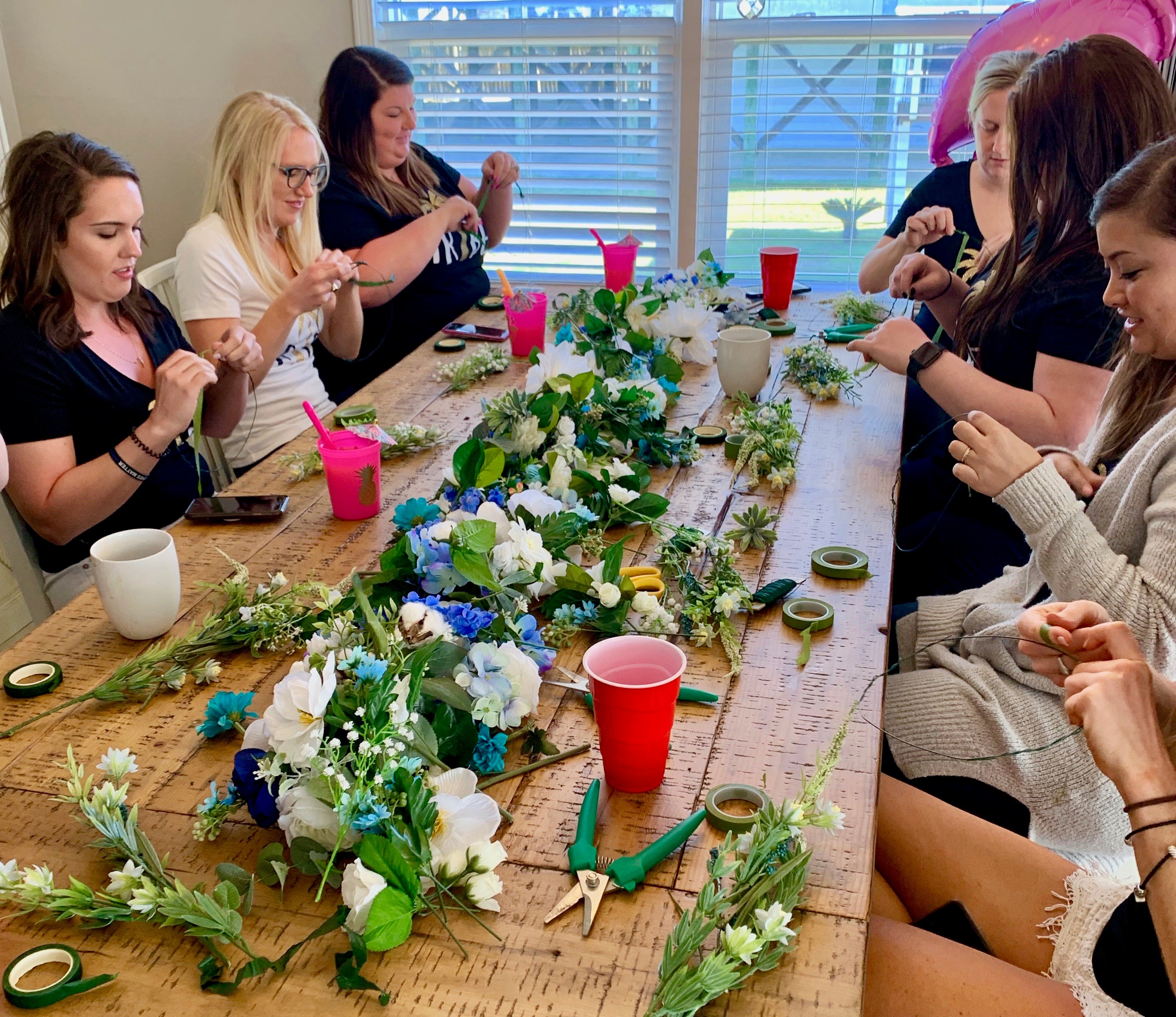 flower crown workshop for a beach bachelorette party