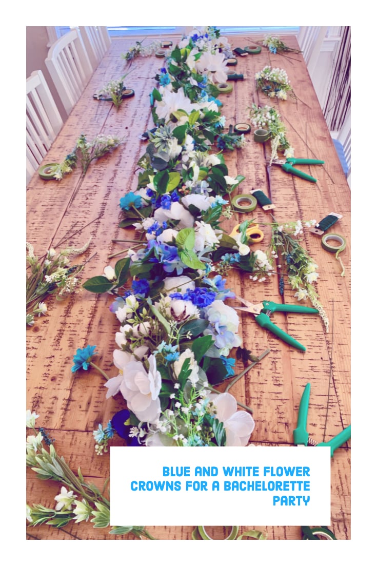 blue and white flower crowns for a bachelorette party