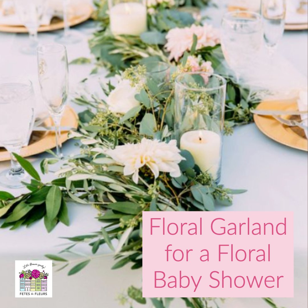 floral garland for a floral baby shower