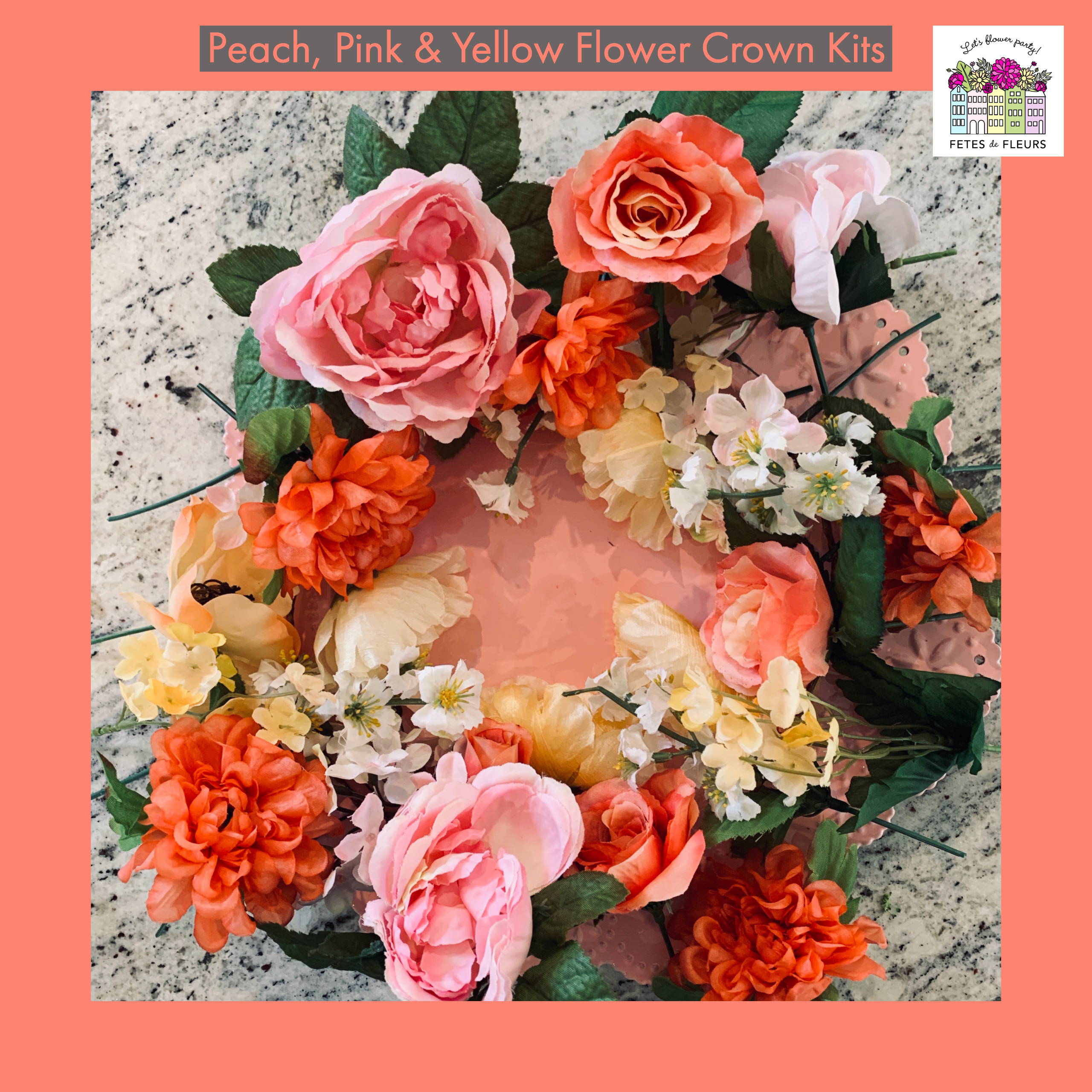 peach, pink and yellow flower crown kits